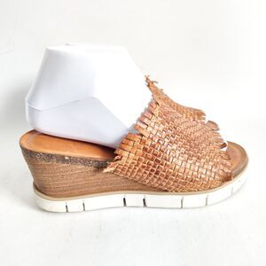 Diba True Boho Been Jammin Sandals Camel Tan Leather Woven Platform Wedge Size 7
